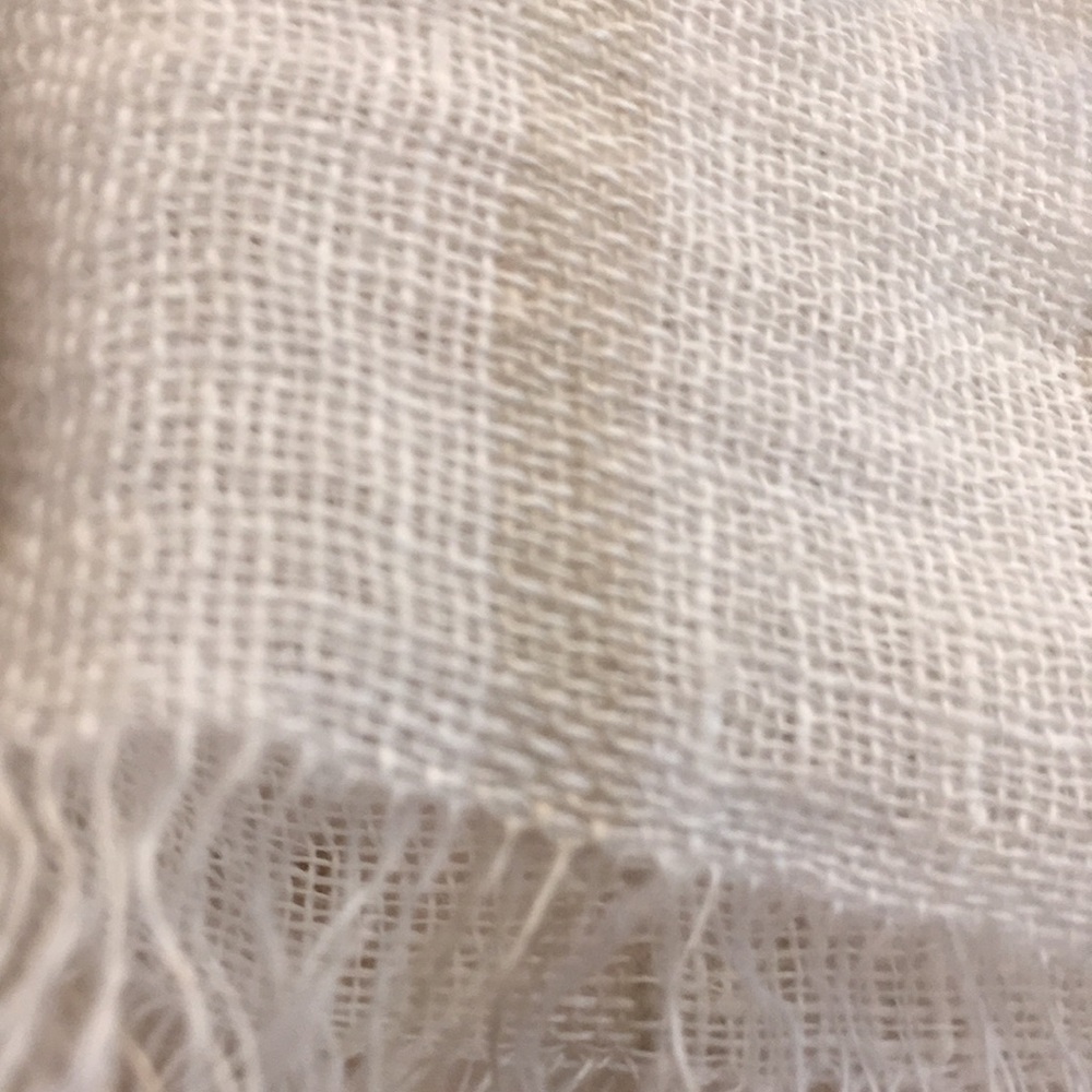 NWOT $148 Eileen Fisher striped organic linen scarf wheat & white fringed - Picture 5 of 7